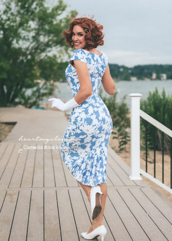 Women's Functional Apparel For Outdoor Activities Special Offer Camellia linen floral - pleated back pencil dress Women's Functional Apparel For Outdoor Activities Special Offer Camellia linen floral - pleated back pencil dress