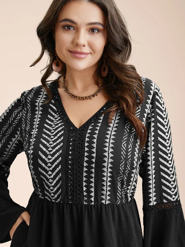 Women's Work Outfit For The Office Father'S Day Deals Printed Color-Block Bell Sleeve Midi Dress Women's Work Outfit For The Office Father'S Day Deals Printed Color-Block Bell Sleeve Midi Dress