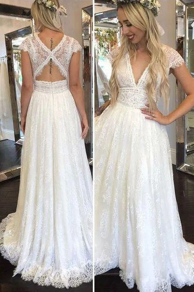 Charming Everyday Clothing For Women Early Access To Art Deco Styles Sale Simple Deep V Neck Lace Appliques Open Back Ivory Wedding Dresses Bridal Gowns Charming Everyday Clothing For Women Early Access To Art Deco Styles Sale Simple Deep V Neck Lace Appliques Open Back Ivory Wedding Dresses Bridal Gowns