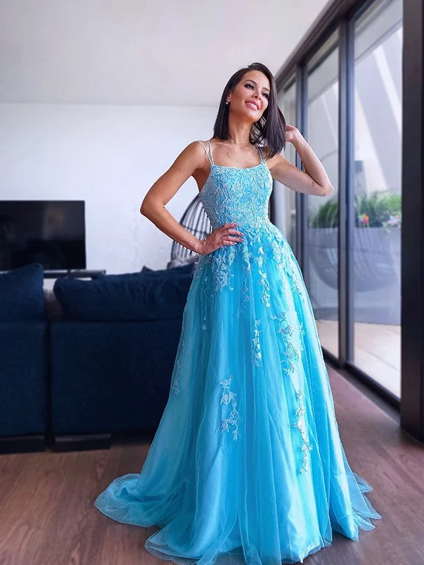 Women's Active Outfit For Fitness Big Savings On Rustic Countryside Styles A-Line/Princess Spaghetti Straps Tulle Sleeveless Applique Sweep/Brush Train Dresses