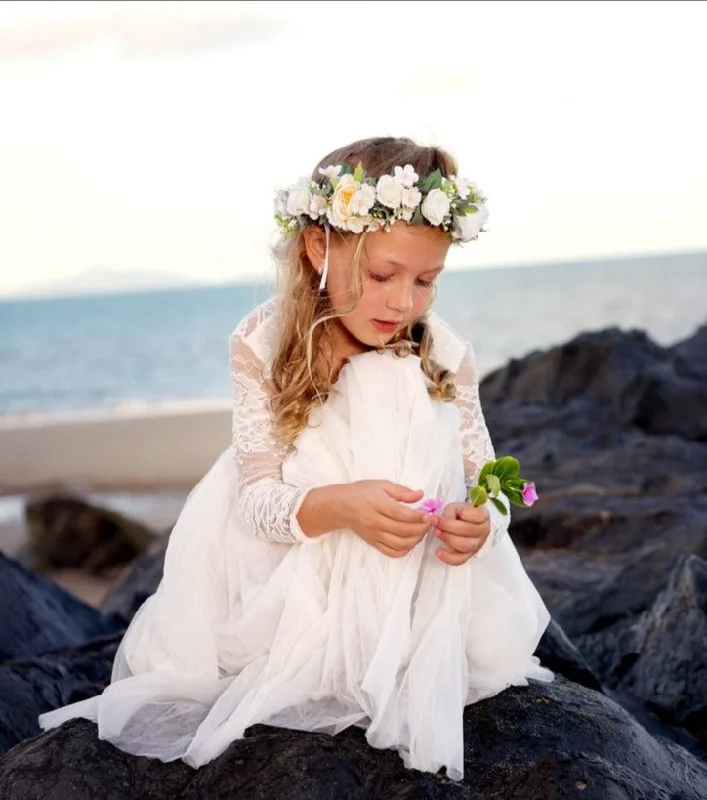 Women's High-End Clothing Feminine Soft - Hued Look Juliette Cream Flower Girl Midi Dress Women's High-End Clothing Feminine Soft - Hued Look Juliette Cream Flower Girl Midi Dress