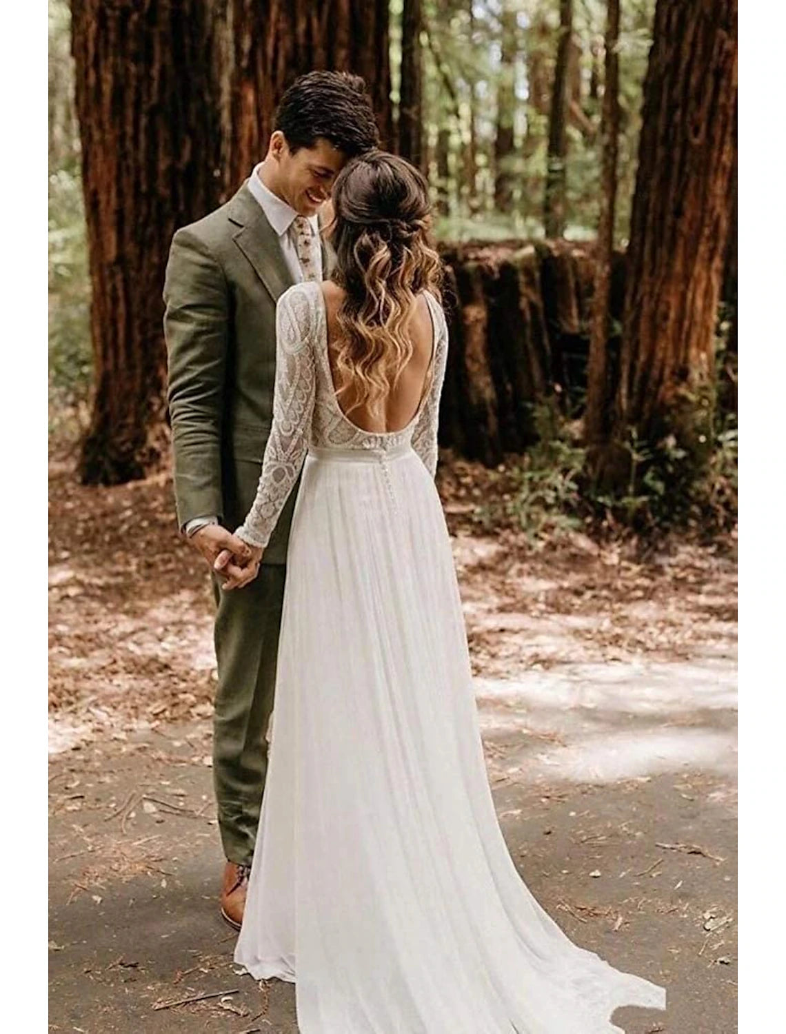 Women's Plus-Size Apparel Casual Chic Beach Open Back Boho Wedding Dresses A-Line Scoop Neck Long Sleeve Sweep / Brush Train Lace Outdoor Bridal Gowns With Pleats Appliques Summer Fall Wedding Party Women‘s Clothing Women's Plus-Size Apparel Casual Chic Beach Open Back Boho Wedding Dresses A-Line Scoop Neck Long Sleeve Sweep / Brush Train Lace Outdoor Bridal Gowns With Pleats Appliques Summer Fall Wedding Party Women‘s Clothing