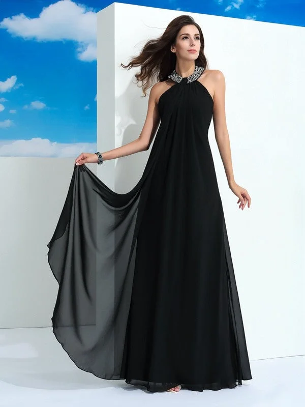 Women's Clothing Apparel Sets Inspired By You, Designed For You A-Line/Princess Halter Beading Sleeveless Long Chiffon Dresses Women's Clothing Apparel Sets Inspired By You, Designed For You A-Line/Princess Halter Beading Sleeveless Long Chiffon Dresses