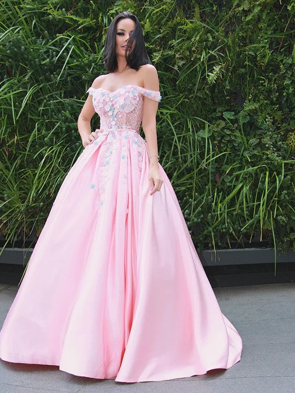 Casual Attire For Women Charming Silhouette A-Line/Princess Satin Applique Off-the-Shoulder Sleeveless Sweep/Brush Train Dresses Casual Attire For Women Charming Silhouette A-Line/Princess Satin Applique Off-the-Shoulder Sleeveless Sweep/Brush Train Dresses