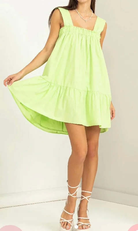 Charming Women's Clothes For Special Events Chic & Cozy Collection Sleeveless Ruffled Mini Dress In Chartreuse Charming Women's Clothes For Special Events Chic & Cozy Collection Sleeveless Ruffled Mini Dress In Chartreuse