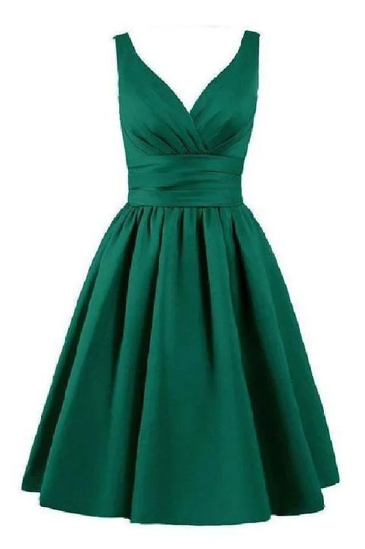 Women's Elegant Garments Limited Quantities Sleeveless Pleated Hunter Ruched V Neck A Line Satin Elegant Homecoming Dresses S2983 Women's Elegant Garments Limited Quantities Sleeveless Pleated Hunter Ruched V Neck A Line Satin Elegant Homecoming Dresses S2983