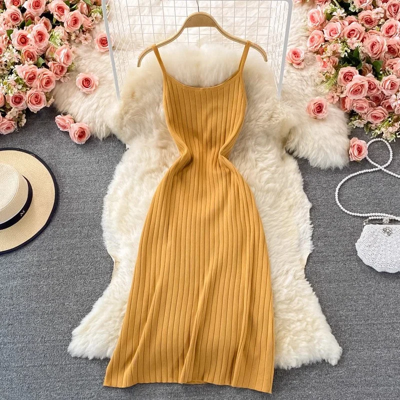 Women's Comfortable Lounge Attire Pastel Styles Mid-Length Knit Dress Sleeveless Sexy Vest Skirt S3992 Women's Comfortable Lounge Attire Pastel Styles Mid-Length Knit Dress Sleeveless Sexy Vest Skirt S3992