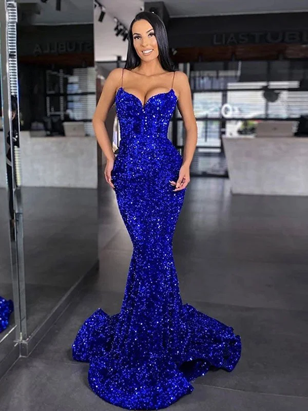 Women's Transitional Apparel Special Offers Trumpet/Mermaid Velvet Sequins Spaghetti Straps Sleeveless Sweep/Brush Train Dresses Women's Transitional Apparel Special Offers Trumpet/Mermaid Velvet Sequins Spaghetti Straps Sleeveless Sweep/Brush Train Dresses