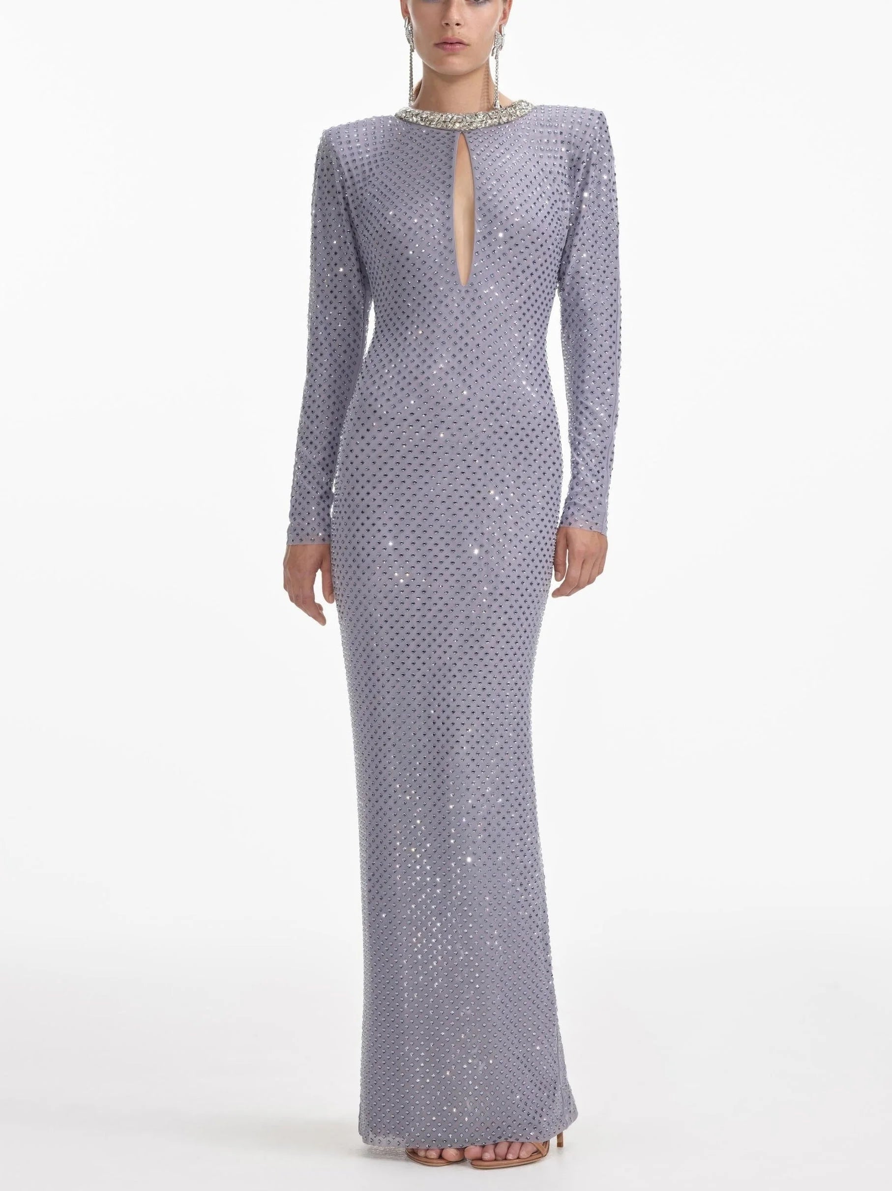 Comfortable Outfit For Women Chic Style, Always In Vogue Embellished Long-Sleeve Maxi Dress with Front Keyhole Comfortable Outfit For Women Chic Style, Always In Vogue Embellished Long-Sleeve Maxi Dress with Front Keyhole