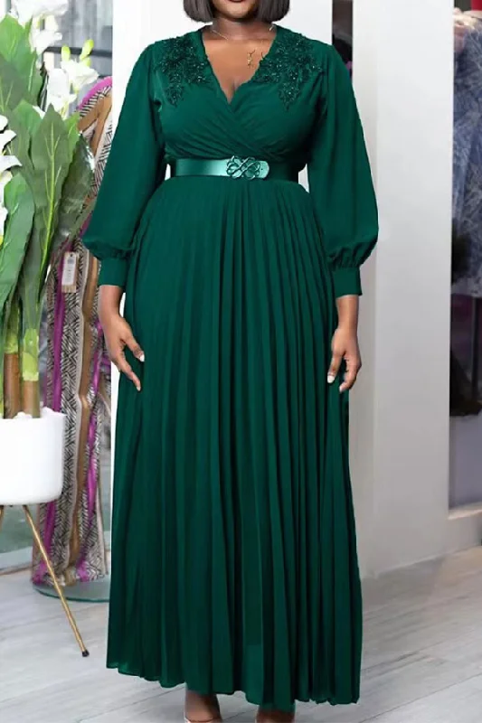 Women's Comfy Loungewear Outfit Special Occasion Wear Applique Patchwork On-trend Pleated Maxi Dress