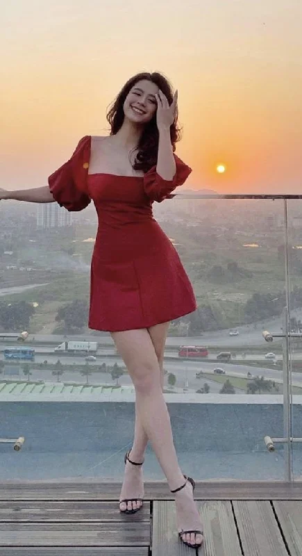 Women's Wardrobe Apparel Fashion For Every Occasion Red Satin Simple Homecoming Dress with Sleeves S2771 Women's Wardrobe Apparel Fashion For Every Occasion Red Satin Simple Homecoming Dress with Sleeves S2771