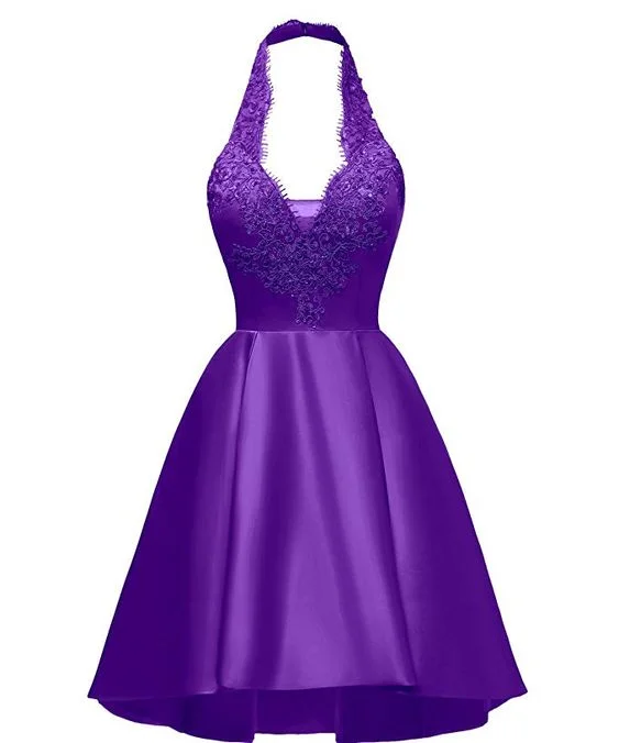 Women's Everyday Attire Rustic Countryside Charm Look Halter Deep V Neck Satin Appliques Backless Pleated A Line Homecoming Dresses S3125 Women's Everyday Attire Rustic Countryside Charm Look Halter Deep V Neck Satin Appliques Backless Pleated A Line Homecoming Dresses S3125
