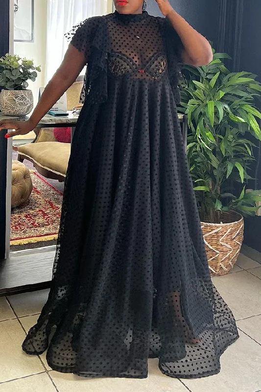 Stylish Women's Garments For Holidays Effortless Style Polka Dot Lace Undeniable A-Line Maxi Dress Stylish Women's Garments For Holidays Effortless Style Polka Dot Lace Undeniable A-Line Maxi Dress