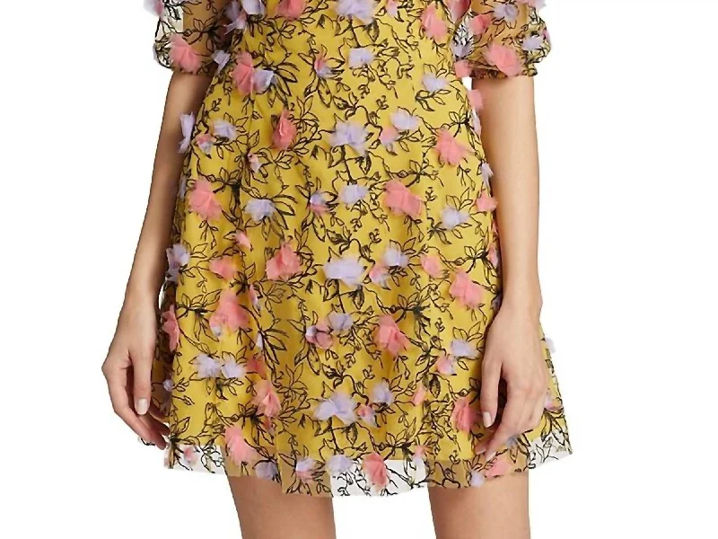 Women's Athleisure Apparel Style Upgrade Embriodered-Tulle Mini Dress In Marigold