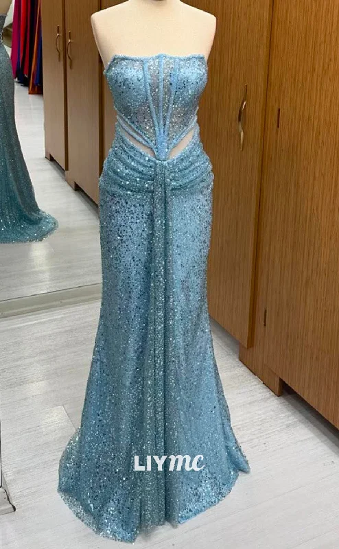 Women's Clothing Effortless Comfort LP2255 - Strapless Sleeveless Beaded Sheer Sequins Cut Outs Pleated Cocktail Dress Prom Dress Women's Clothing Effortless Comfort LP2255 - Strapless Sleeveless Beaded Sheer Sequins Cut Outs Pleated Cocktail Dress Prom Dress
