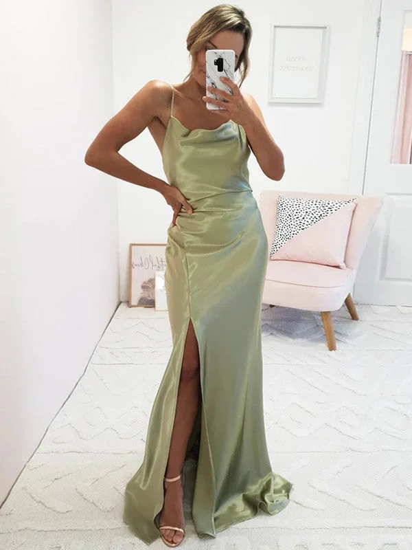 Women's Fashion Clothes Holiday Attire Sale Sheath/Column Silk like Satin Ruched Spaghetti Straps Sleeveless Sweep/Brush Train Dresses Women's Fashion Clothes Holiday Attire Sale Sheath/Column Silk like Satin Ruched Spaghetti Straps Sleeveless Sweep/Brush Train Dresses
