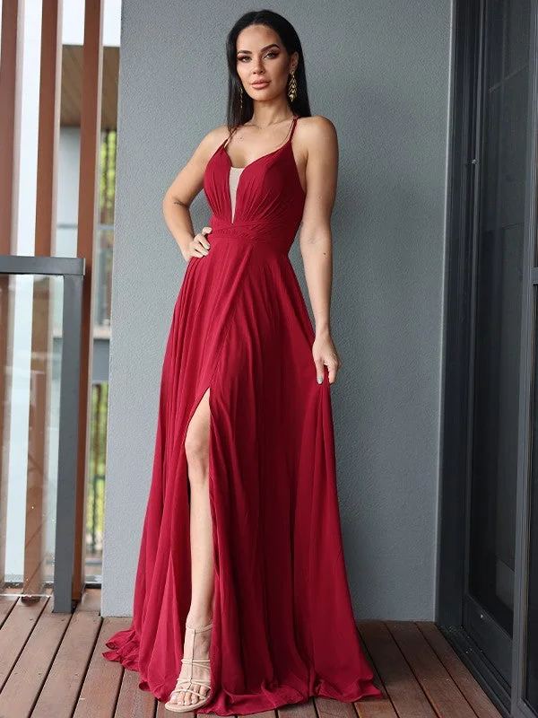 Women's Trendy Casual Clothes Summer Fashion A-Line/Princess Chiffon Ruffles V-neck Sleeveless Sweep/Brush Train Dresses Women's Trendy Casual Clothes Summer Fashion A-Line/Princess Chiffon Ruffles V-neck Sleeveless Sweep/Brush Train Dresses