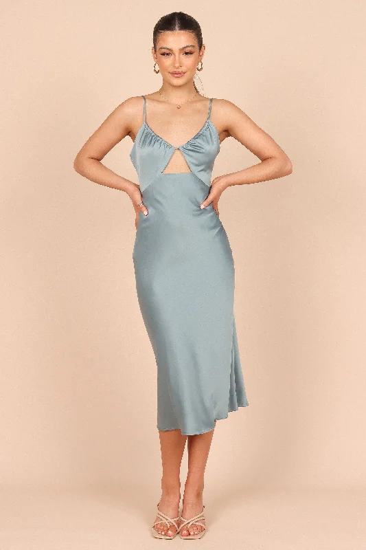 Women's Timeless Attire Unleash Your Trendy Side Poppy Cut Out Midi Dress - Blue