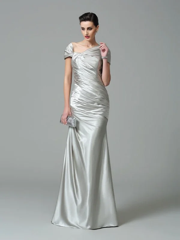Women's Transitional Clothes Designer Wear On Sale Sheath/Column Off-the-Shoulder Pleats Sleeveless Long Silk like Satin Dresses Women's Transitional Clothes Designer Wear On Sale Sheath/Column Off-the-Shoulder Pleats Sleeveless Long Silk like Satin Dresses