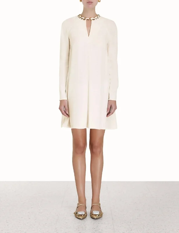 Women's Contemporary Apparel Chic Styles Chain Embellished Mini Dress In Cream