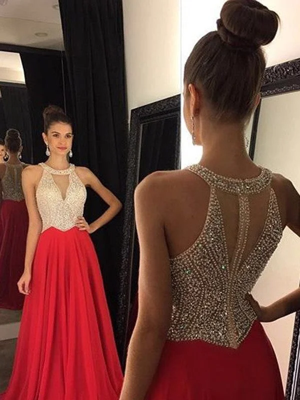 Women's Chic Apparel Athleisure Wear Promotion A-Line/Princess Sleeveless Halter Beading Sweep/Brush Train Chiffon Dresses Women's Chic Apparel Athleisure Wear Promotion A-Line/Princess Sleeveless Halter Beading Sweep/Brush Train Chiffon Dresses