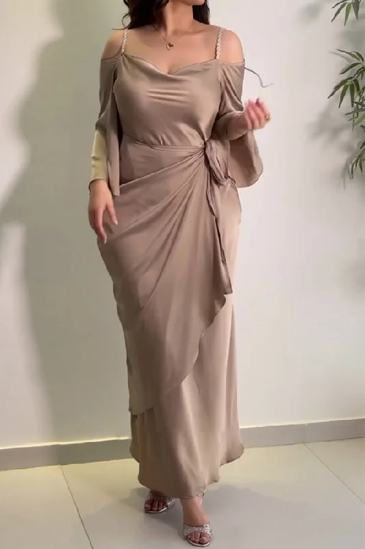 Women's Casual Wear Clothing Exclusive Sale Solid Color Cold Shoulder Modern Lace-Up Irregular Maxi Dress Women's Casual Wear Clothing Exclusive Sale Solid Color Cold Shoulder Modern Lace-Up Irregular Maxi Dress