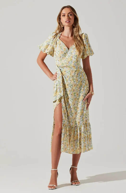 Women's Transitional Attire Luxury Comfort Modena Yellow Floral Dress