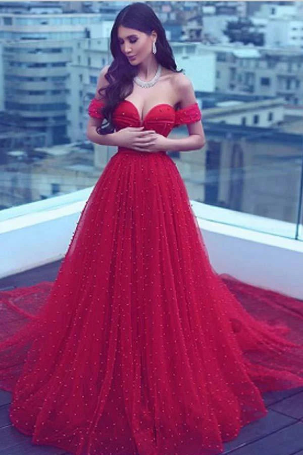 Women's Vacation Attire Shop Sale Items Gorgeous Tulle Red Off the Shoulder Sweetheart A-Line Lace up Wedding Dresses Women's Vacation Attire Shop Sale Items Gorgeous Tulle Red Off the Shoulder Sweetheart A-Line Lace up Wedding Dresses