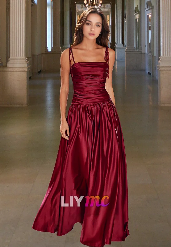 Women's Trendy Outfit Effortless Sophistication Straight Across Sleeveless Pleated A-Line Prom Dress