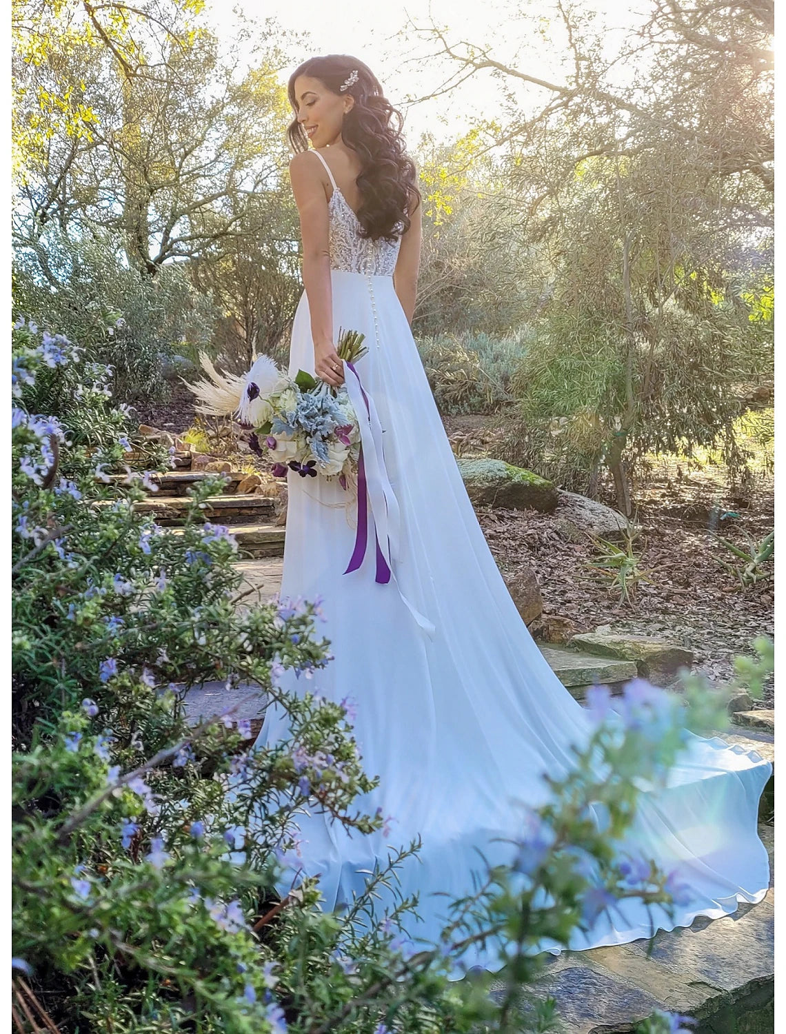 Women's Resort Garments Seasonal Trends Beach Open Back Boho Wedding Dresses A-Line Camisole V Neck Spaghetti Strap Chapel Train Chiffon Bridal Gowns With Appliques Solid Color Summer Wedding Party, Women's Clothing Women's Resort Garments Seasonal Trends Beach Open Back Boho Wedding Dresses A-Line Camisole V Neck Spaghetti Strap Chapel Train Chiffon Bridal Gowns With Appliques Solid Color Summer Wedding Party, Women's Clothing