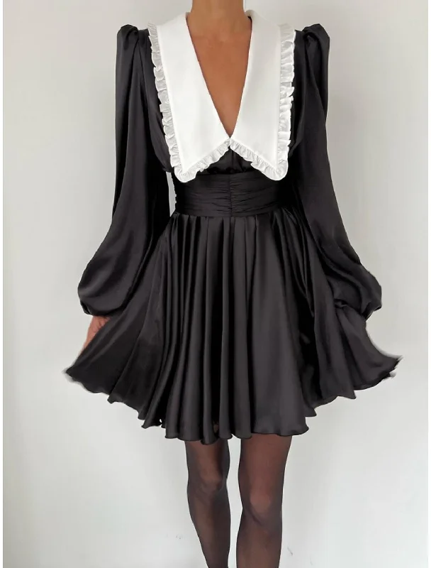 Women's Functional Outfit For Outdoor Activities Effortless Everyday Wear A-Line Homecoming Dresses Vintage Dress Homecoming Short / Mini Black Dress Long Sleeve V Neck Satin with Pleats Ruched Ruffles Women's Functional Outfit For Outdoor Activities Effortless Everyday Wear A-Line Homecoming Dresses Vintage Dress Homecoming Short / Mini Black Dress Long Sleeve V Neck Satin with Pleats Ruched Ruffles