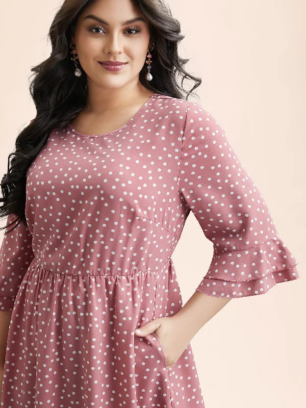 Women's Date Night Outfit Spring Fling Sale Polka Dot Print Tiered Ruffles Sleeve Midi Dress Women's Date Night Outfit Spring Fling Sale Polka Dot Print Tiered Ruffles Sleeve Midi Dress
