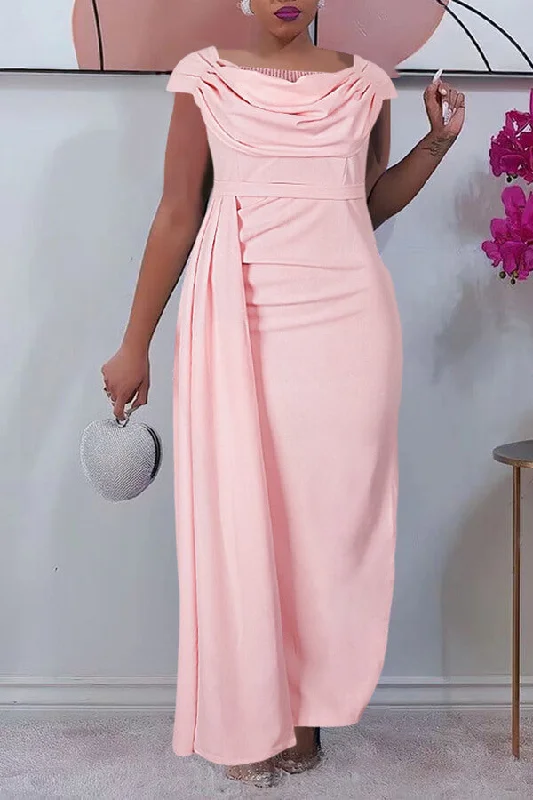 Women's Everyday Garments Vibrant Prints Solid Color Draped Unusual Side Train Maxi Dress Women's Everyday Garments Vibrant Prints Solid Color Draped Unusual Side Train Maxi Dress