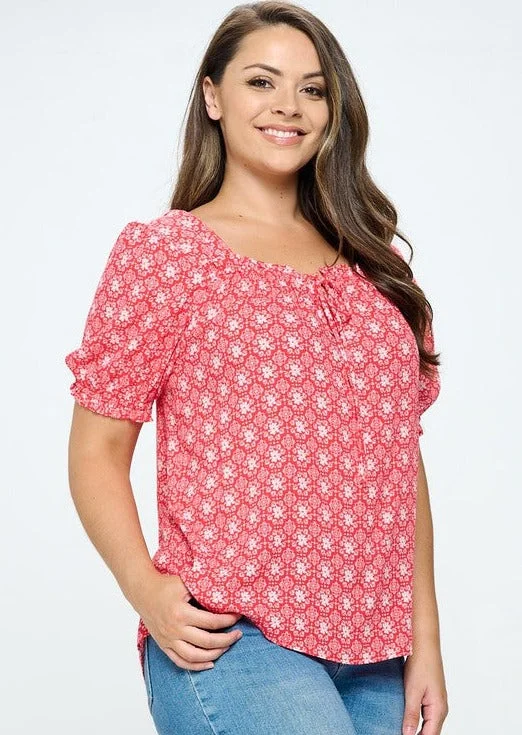 Affordable Trendy Clothes For Women Save Big Red Floral Print Peasant Blouse in Plus Size Made in USA Affordable Trendy Clothes For Women Save Big Red Floral Print Peasant Blouse in Plus Size Made in USA