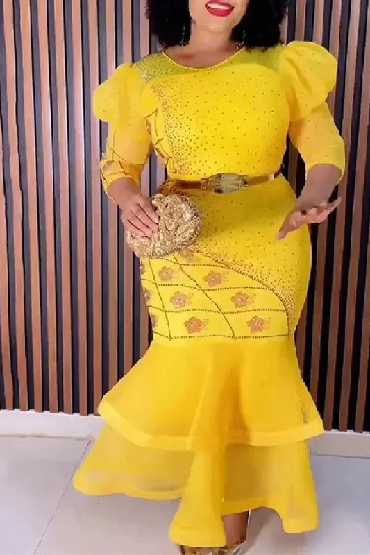Women's Tailored Outfit Budget-Friendly Fashion Patchwork Rhinestone Retro Tiered Fishtail Maxi Dress Women's Tailored Outfit Budget-Friendly Fashion Patchwork Rhinestone Retro Tiered Fishtail Maxi Dress