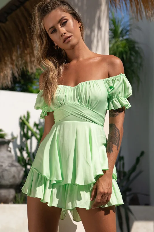 Luxury Women's Clothing Chic Outfits Linka Off-Shoulder Tie Back Romper Apple