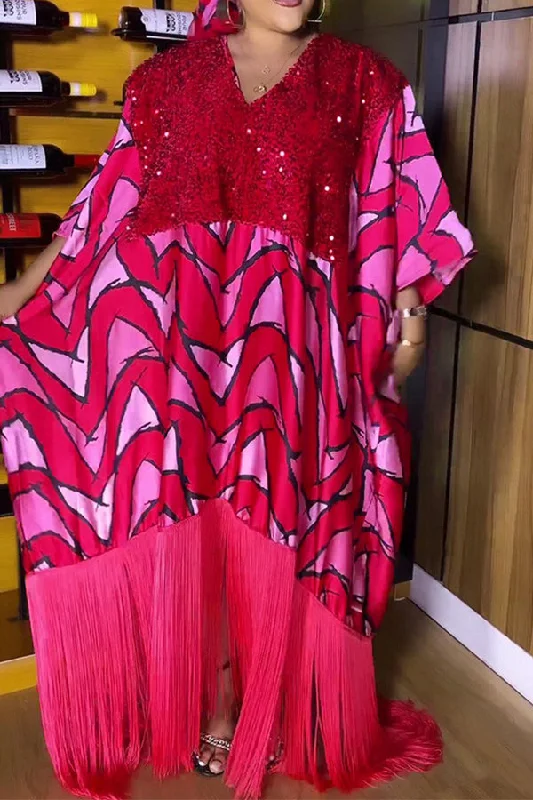 Women's Evening Wear Attire Premium Fashion Sequined Patchwork Graphic Print Bohemia Tassel Maxi Dress Women's Evening Wear Attire Premium Fashion Sequined Patchwork Graphic Print Bohemia Tassel Maxi Dress