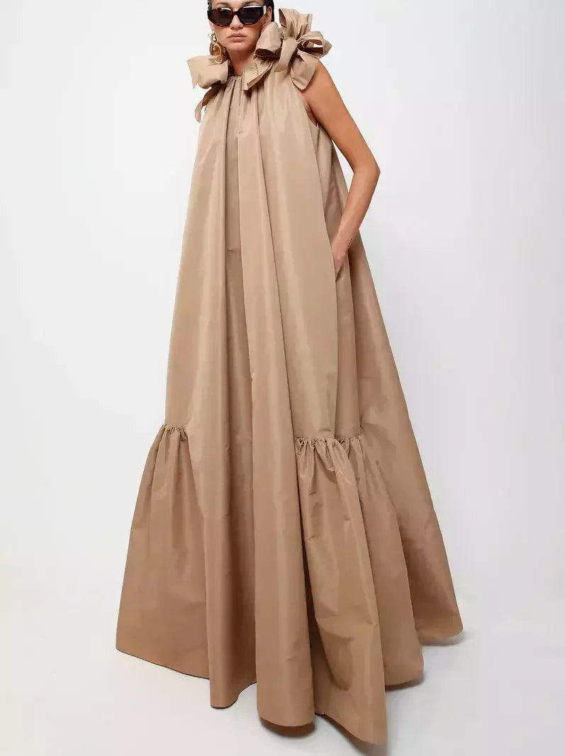 Women's Trendy Casual Outfit Elevate Your Wardrobe Long Taffeta Maxi Dress with Bows Women's Trendy Casual Outfit Elevate Your Wardrobe Long Taffeta Maxi Dress with Bows