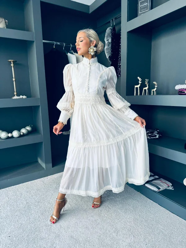 Women's Comfortable Lounge Attire Stylish Looks Orlaith Lace Detail Midi Dress Cream Women's Comfortable Lounge Attire Stylish Looks Orlaith Lace Detail Midi Dress Cream