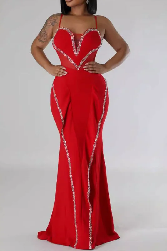 Women's Vintage-Inspired Clothing Limited Time Rhinestone Patchwork Ruffles Unusual Fishtail Maxi Dress Women's Vintage-Inspired Clothing Limited Time Rhinestone Patchwork Ruffles Unusual Fishtail Maxi Dress