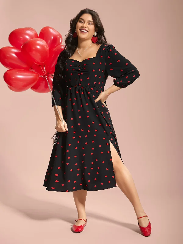 Women's Fashionable Attire For Work Summer Fashion Sweetheart Neckline Side Slit Midi Dress Women's Fashionable Attire For Work Summer Fashion Sweetheart Neckline Side Slit Midi Dress
