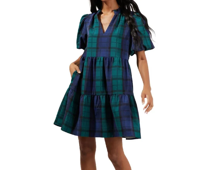 Casual Garments For Women Dreamy Draping Jacey Babydoll Mini Dress In Hudson Plaid