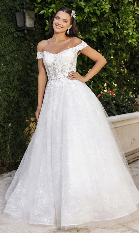 Women's Fashion-Forward Apparel Flowing Silhouette May Queen RQ8166 - Off-Shoulder Lace Applique Bridal Gown Women's Fashion-Forward Apparel Flowing Silhouette May Queen RQ8166 - Off-Shoulder Lace Applique Bridal Gown