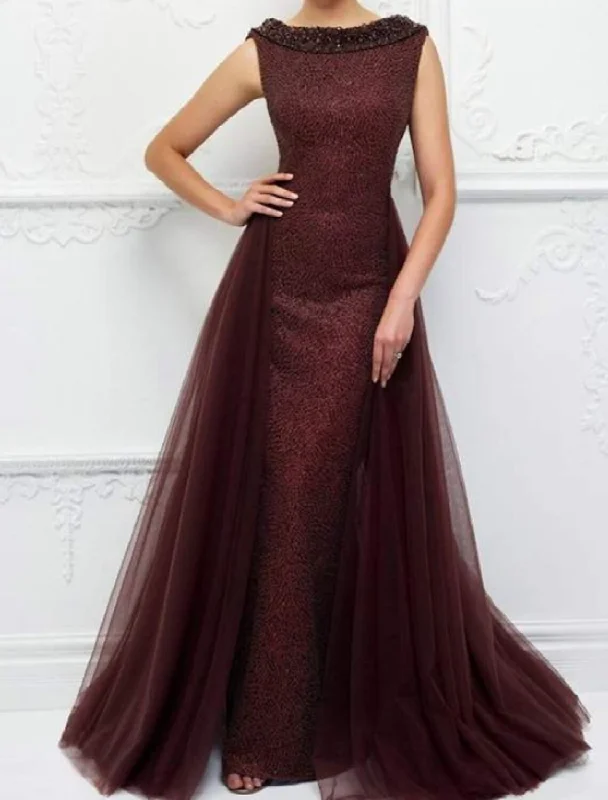 Women's Work Outfit Graceful Movement A-Line Mother of the Bride Dress Elegant Jewel Neck Floor Length Lace Sleeveless with Pleats Women's Work Outfit Graceful Movement A-Line Mother of the Bride Dress Elegant Jewel Neck Floor Length Lace Sleeveless with Pleats