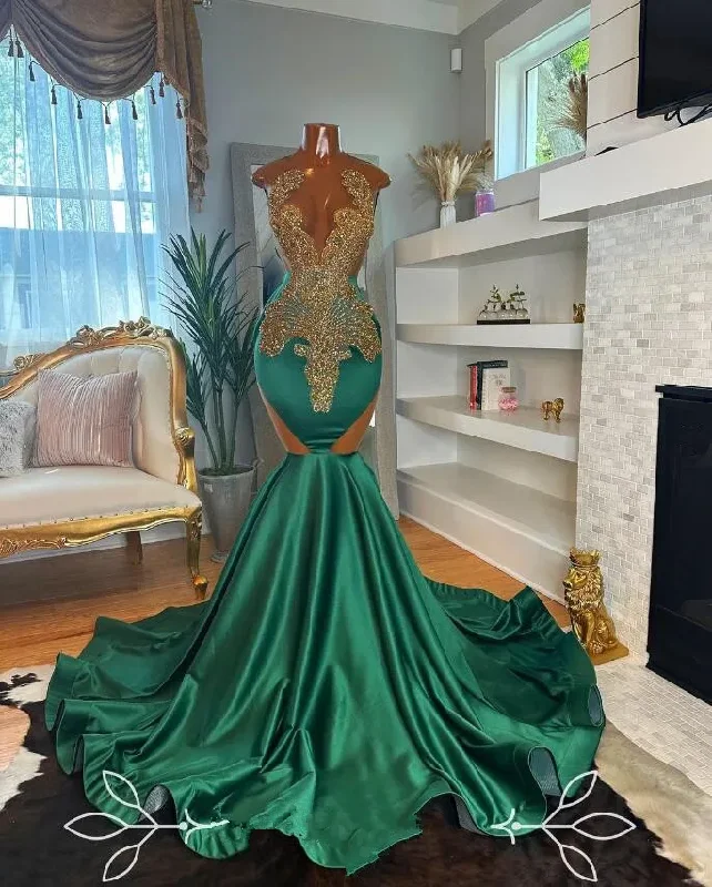 Women's Seasonal Clothing Best Sellers Satin Emerald Green Gold Long Evening Formal Dress for Women Sparkly Crystal Beaded Black Girl Prom Gala Gown Women's Seasonal Clothing Best Sellers Satin Emerald Green Gold Long Evening Formal Dress for Women Sparkly Crystal Beaded Black Girl Prom Gala Gown