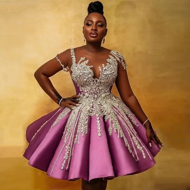 Women's Clothing And Garments Sets Mid - Week Surprise Luxury Crystals Beading Short Prom Dresses African Short Sleeves Puffy Satin Formal Party Dress Aso Ebi Style Cocktail Gowns Women's Clothing And Garments Sets Mid - Week Surprise Luxury Crystals Beading Short Prom Dresses African Short Sleeves Puffy Satin Formal Party Dress Aso Ebi Style Cocktail Gowns