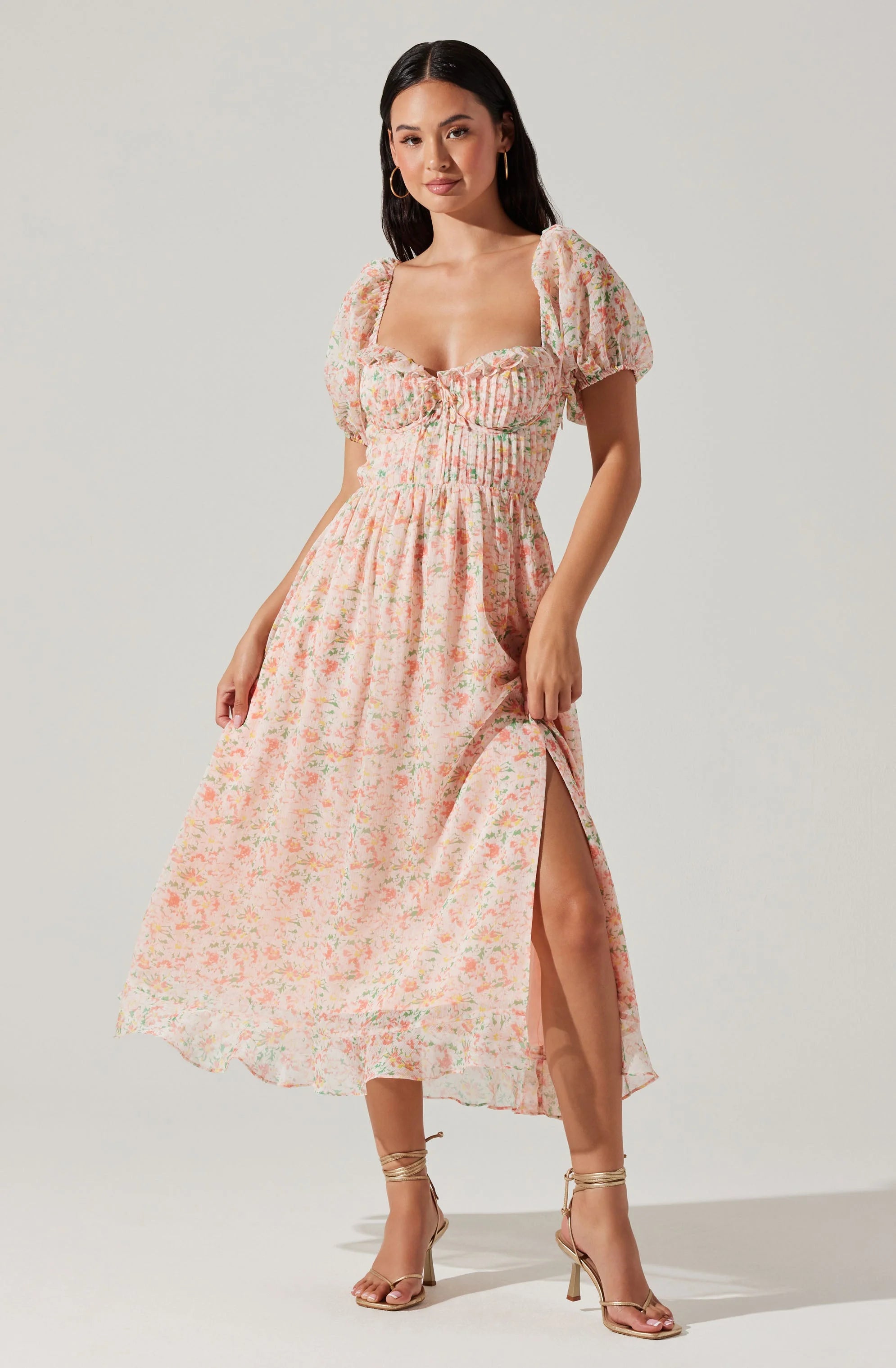 Women's Holiday Attire Flowy Fabric Lunaria Orange Floral Dress
