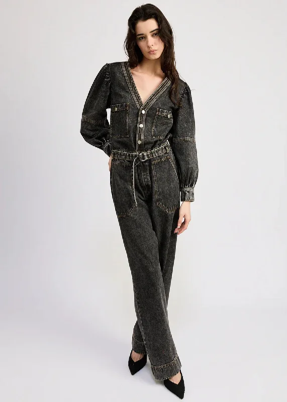 Women's Professional Clothes New Styles Just In Nia Puff Sleeve Denim Jumpsuit - Grey