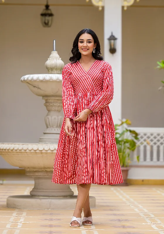 Women's Evening Apparel Seasonal Trend Red Candy Stripes Maxi Dress