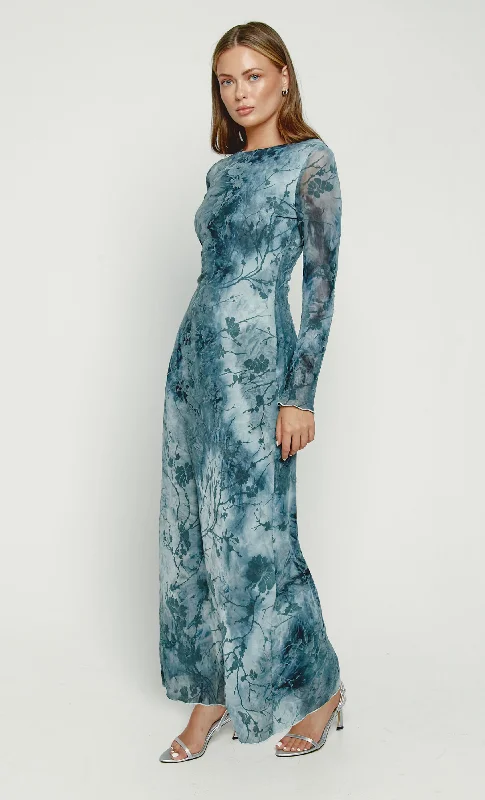 Women's Classic Attire Premium Style Blue Burnout Maxi Dress